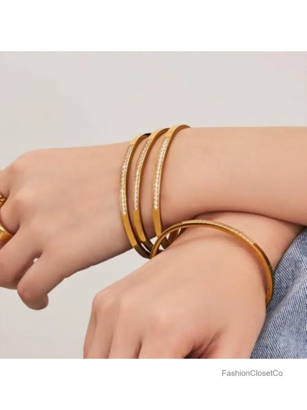 Minimalist Cubic Zirconia Cuff Bracelet Stainless Steel Bangle Jewelry